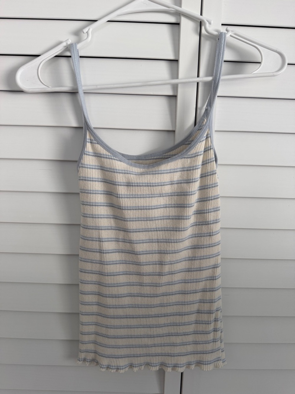 Brandy Melville Cream and Light Blue Striped Ribbed Cami